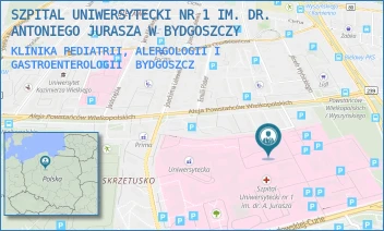 KLINIKA PEDIATRII, ALERGOLOGII I GASTROENTEROLOGII - SZPITAL UNIWERSYTECKI NR 1 IM. DR. ANTONIEGO JURASZA W BYDGOSZCZY - MARII SKŁODOWSKIEJ-CURIE 9,  BYDGOSZCZ