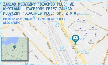 PORADNIA ALERGOLOGICZNA DLA DZIECI - ZAKŁAD MEDYCZNY "DIAGMED PLUS" WE WŁOCŁAWKU UTWORZONY PRZEZ ZAKŁAD MEDYCZNY "DIAG MED PLUS" SP. Z O.O. - OKRZEI 66,  WŁOCŁAWEK