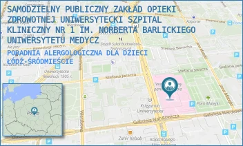 PORADNIA ALERGOLOGICZNA DLA DZIECI - SAMODZIELNY PUBLICZNY ZAKŁAD OPIEKI ZDROWOTNEJ UNIWERSYTECKI SZPITAL KLINICZNY NR 1 IM. NORBERTA BARLICKIEGO UNIWERSYTETU MEDYCZ - UL. DR. STEFANA KOPCIŃSKIEGO 22,  ŁÓDŹ-ŚRÓDMIEŚCIE